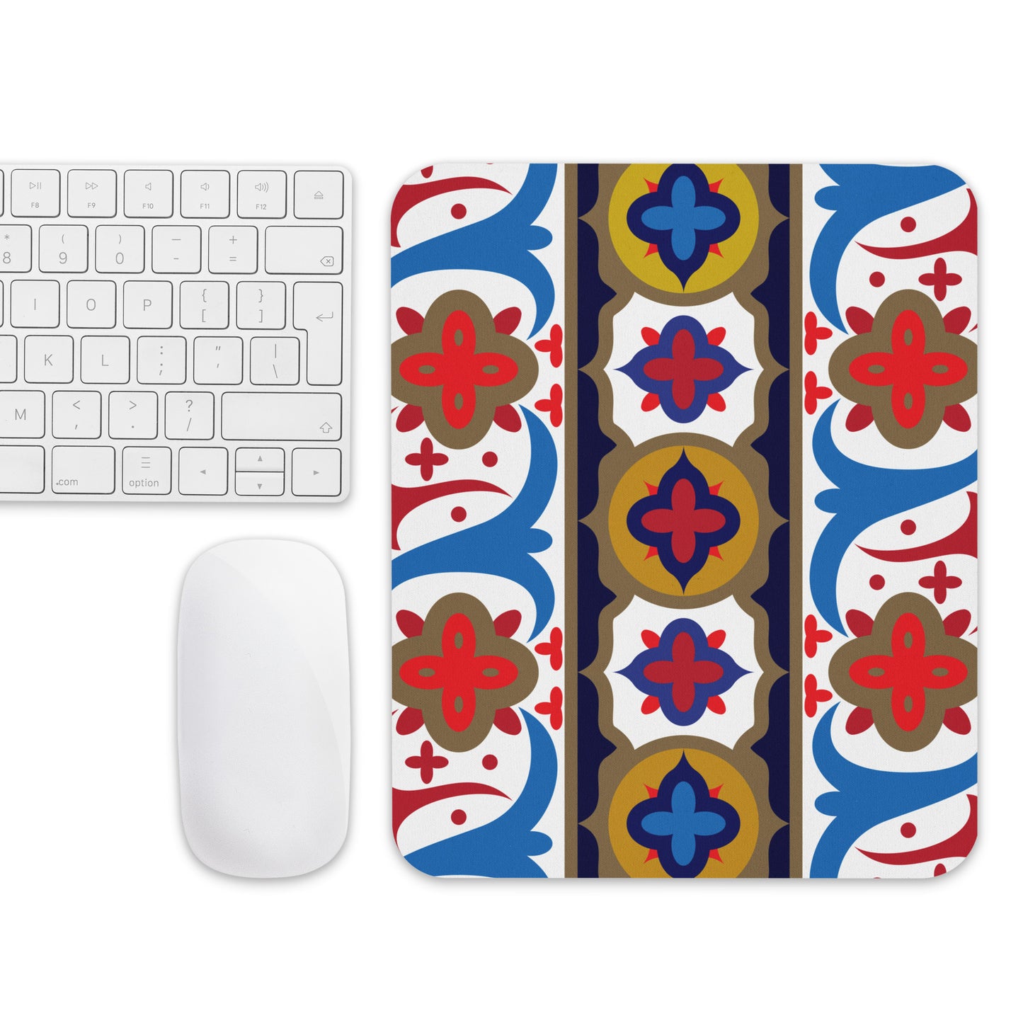 Vintage Ottoman Decorations Pattern In Gold Ochre Ruby Red And Azure - Mouse pad - by Craitza©