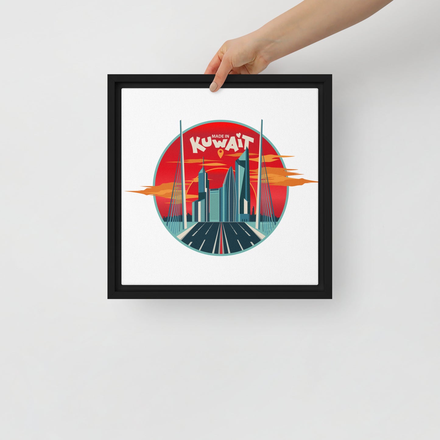 Made In Kuwait - Retro Style Illustration Of Kuwait City Skyscrapers - Framed Canvas by Craitza©