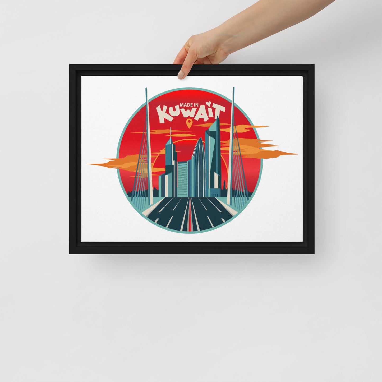 Made In Kuwait - Retro Style Illustration Of Kuwait City Skyscrapers - Framed Canvas by Craitza©