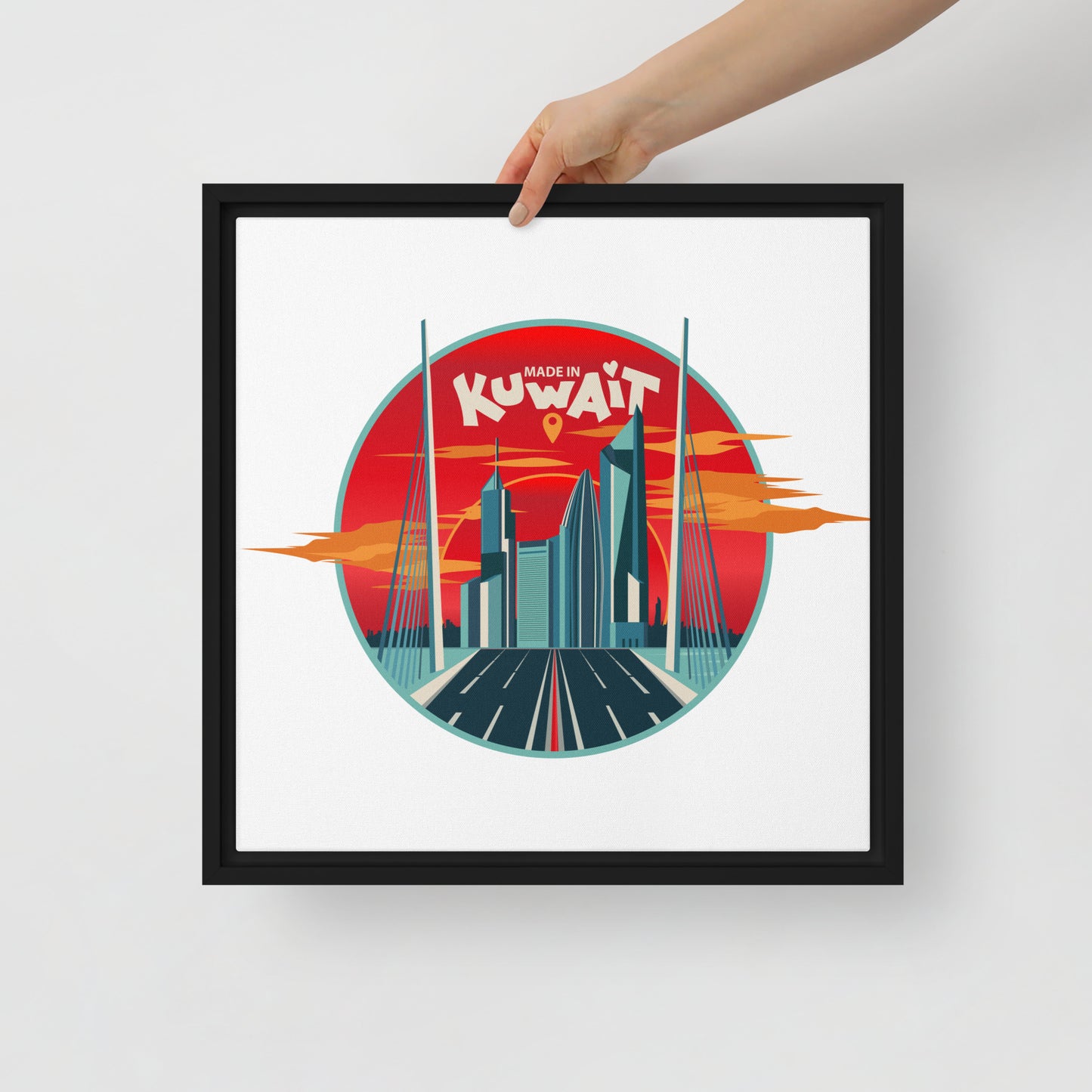 Made In Kuwait - Retro Style Illustration Of Kuwait City Skyscrapers - Framed Canvas by Craitza©