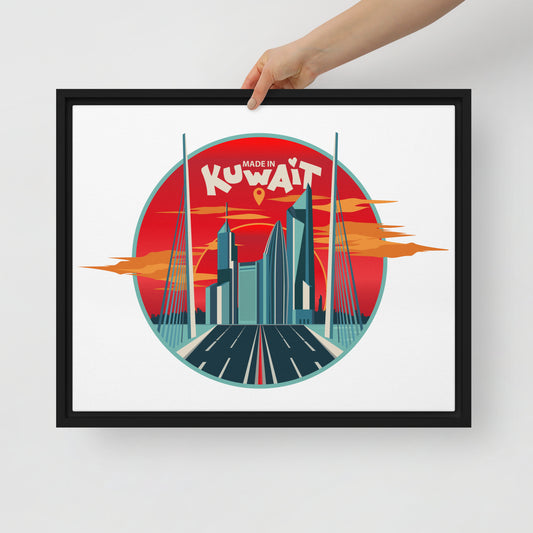 Made In Kuwait - Retro Style Illustration Of Kuwait City Skyscrapers - Framed Canvas by Craitza©
