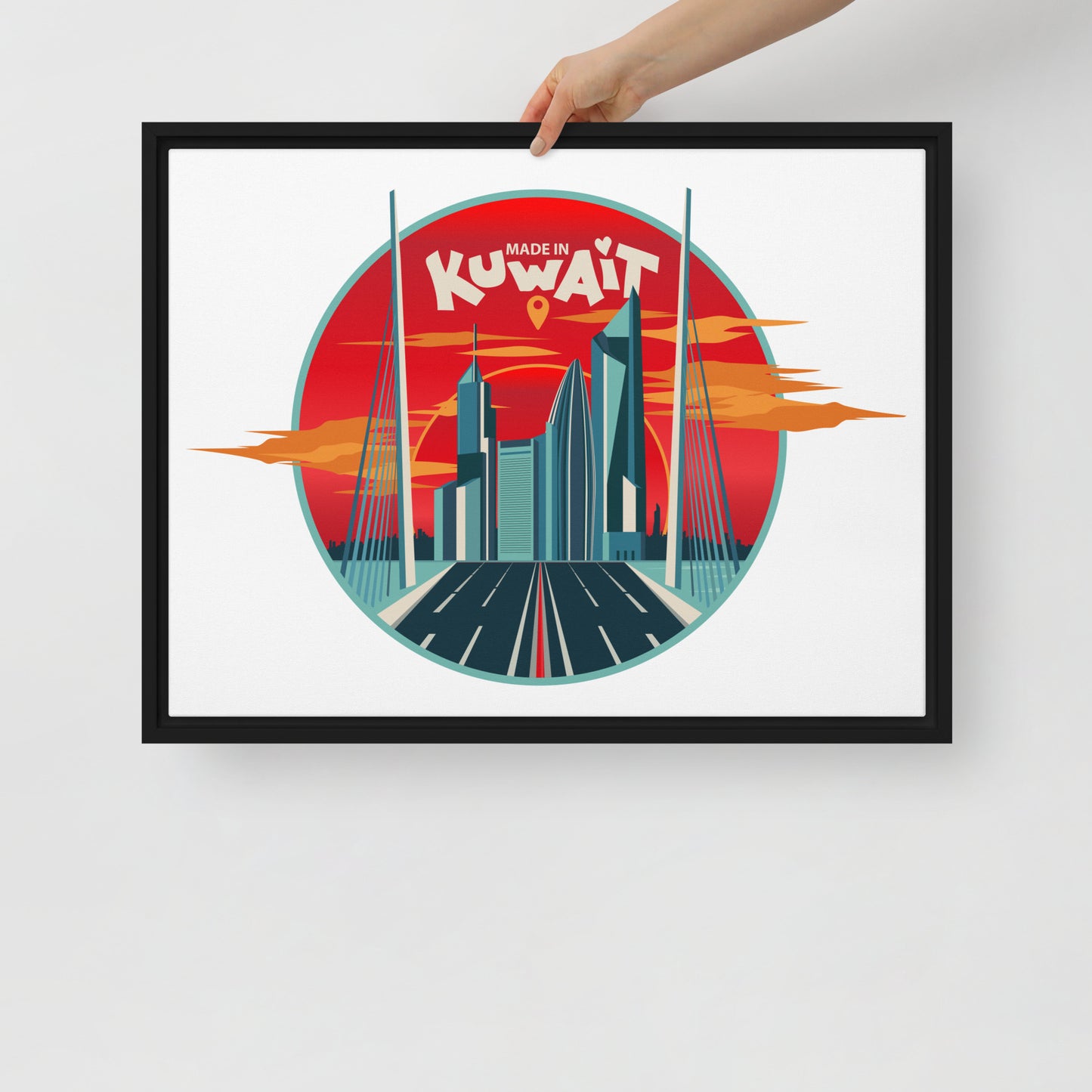 Made In Kuwait - Retro Style Illustration Of Kuwait City Skyscrapers - Framed Canvas by Craitza©