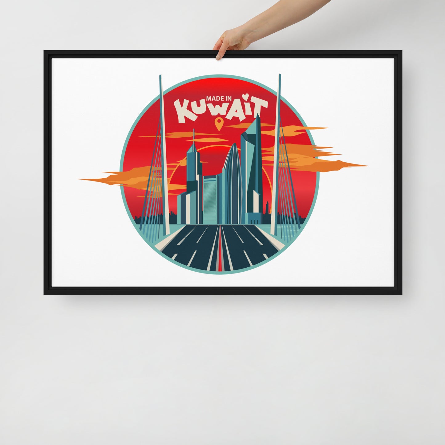 Made In Kuwait - Retro Style Illustration Of Kuwait City Skyscrapers - Framed Canvas by Craitza©